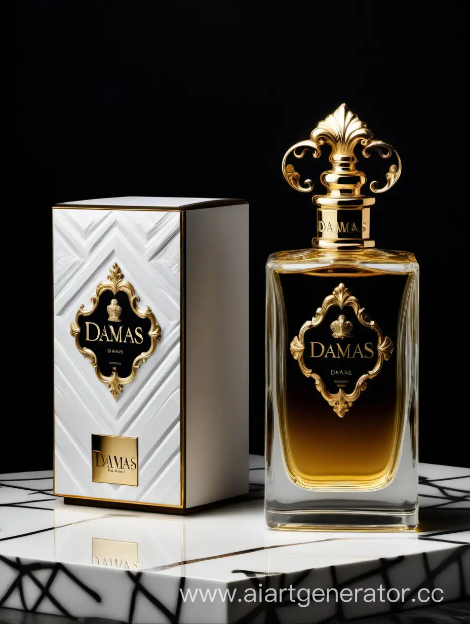 a bottle of damas cologne sitting next to a dark White box,with golden lines a Baroque dynamic luxurious composition, feminine
flemish Baroque