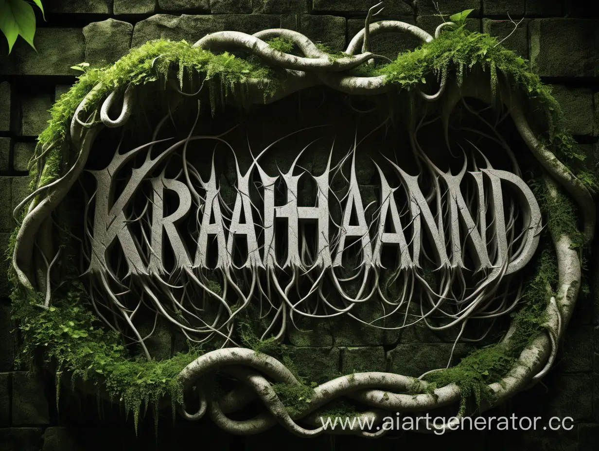 Потрескавшаяся надпись Krahnard переплетённая лианами
