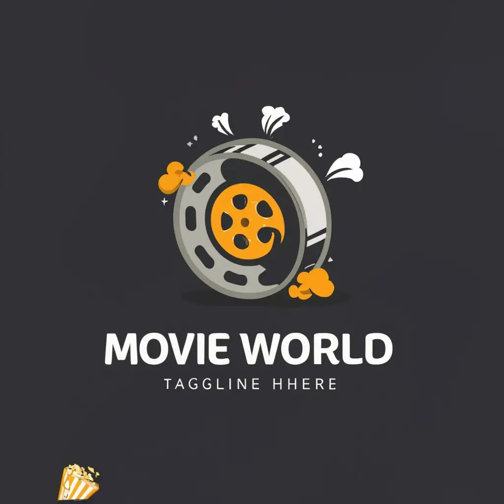 LOGO-Design-For-Movie-World-Classic-Movie-Reel-with-Popcorn-Icon