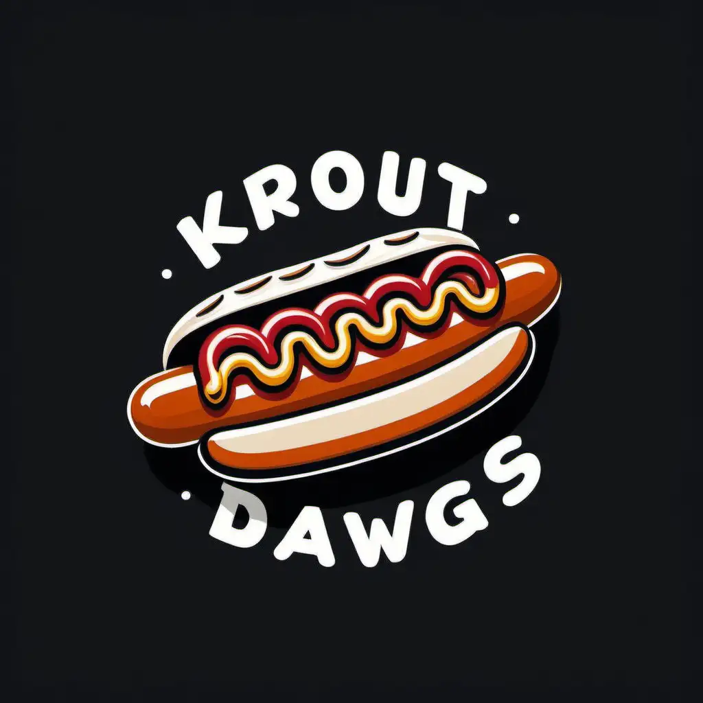 a logo for a hotdog stand called krout dawgs, logo, in the style of Banksy, minimalist, simplicity, vector art -v 5.2