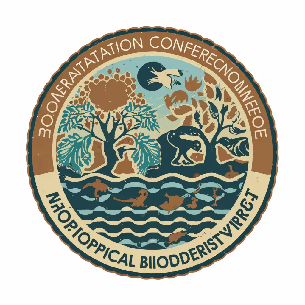 a logo design,with the text "International Conference on Conservation Genomics and Tropical Biodiversity", main symbol:Wildlife in batik design,Moderate,clear background