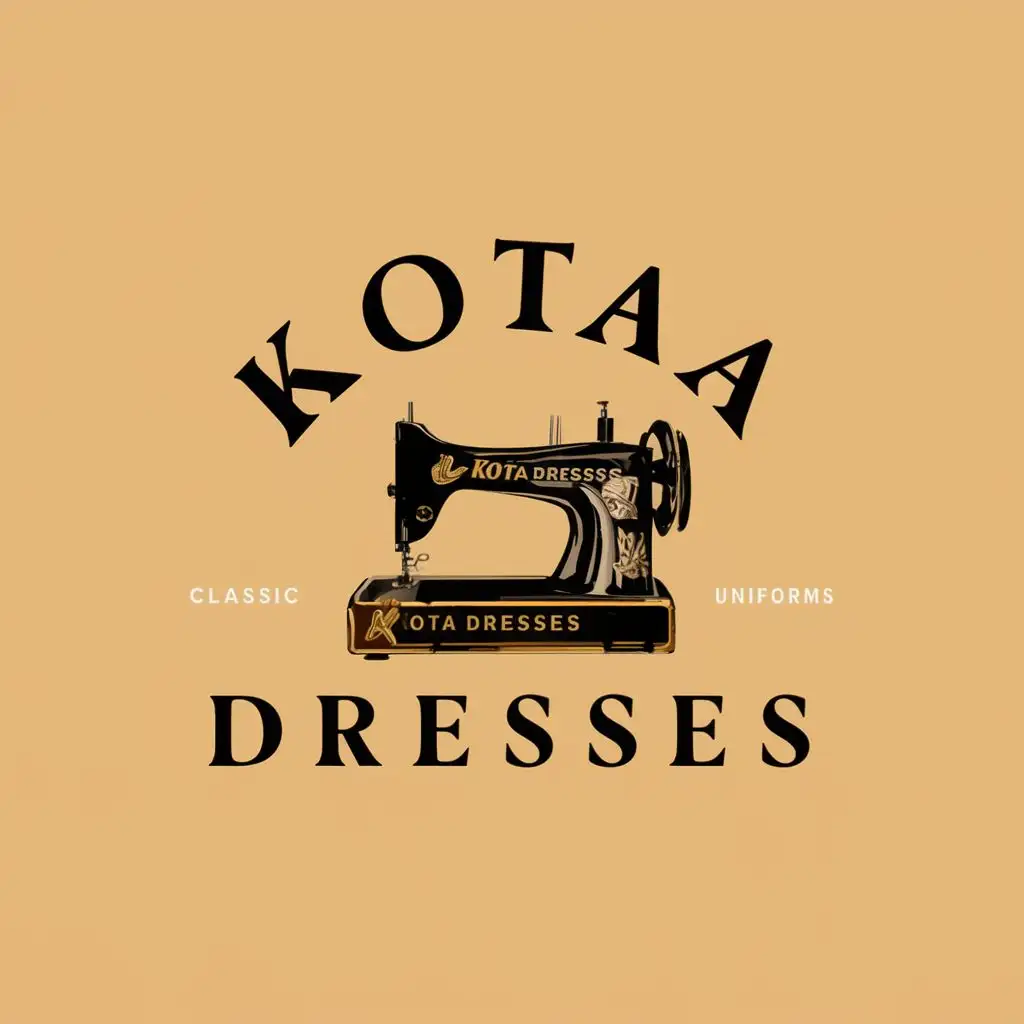 logo, Classic Uniforms, Sewing Machine, with the text "Kota Dresses", typography