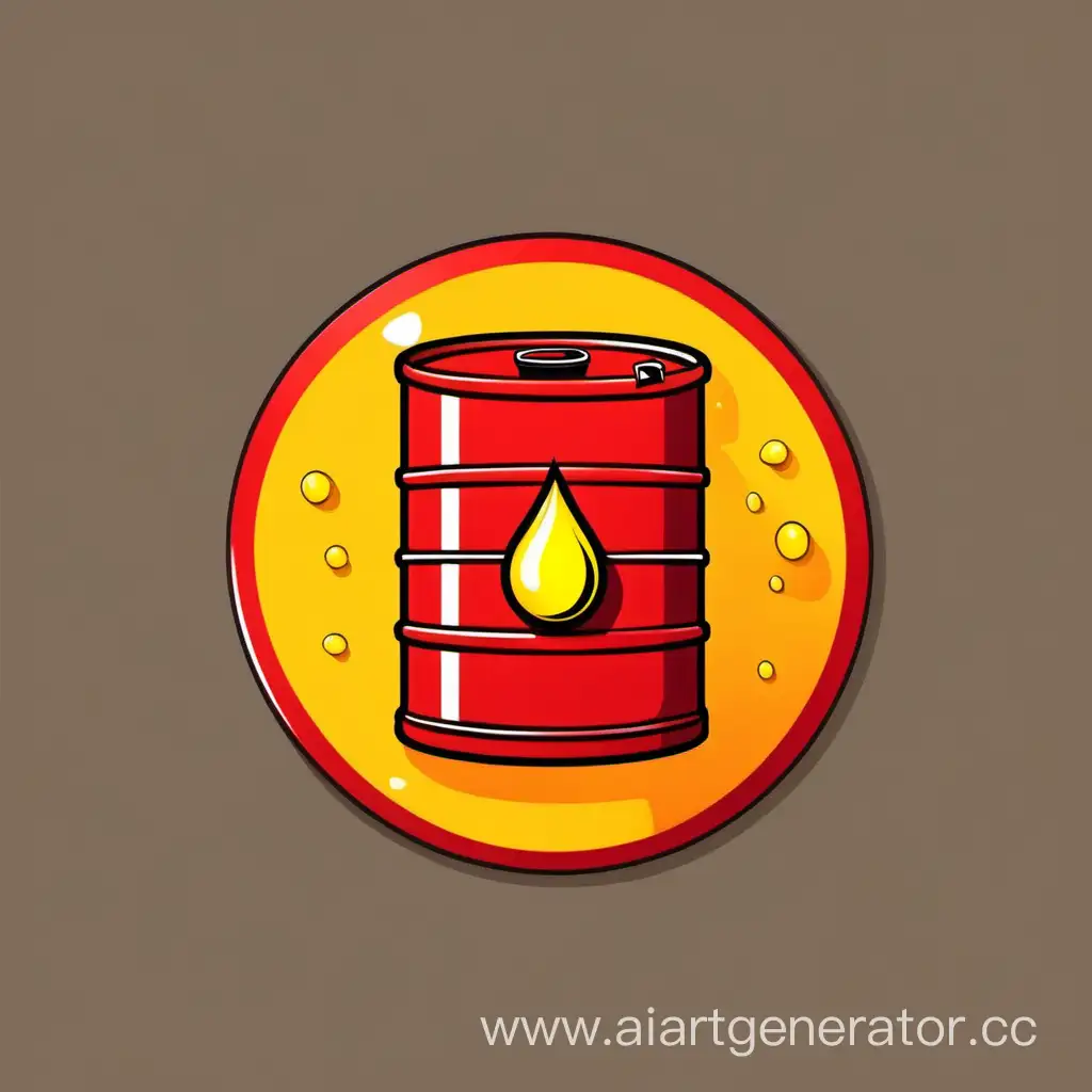 Красная бочка топлива, по середине  желтый логотип капли, стиль минимализм, иконка для игры