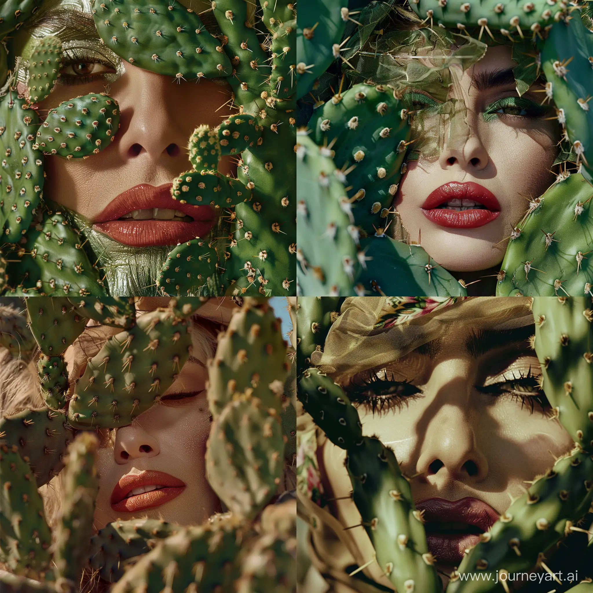 современная бедуинка 

мадонна 
крупный план 
 кактусы прикрывают тело  
пухлые губы. 

эстетика моделей 90-х.  высокая детализация, высокое разрешение, фотосессия vogue, kinfolk magazine, 64k, ISO 100