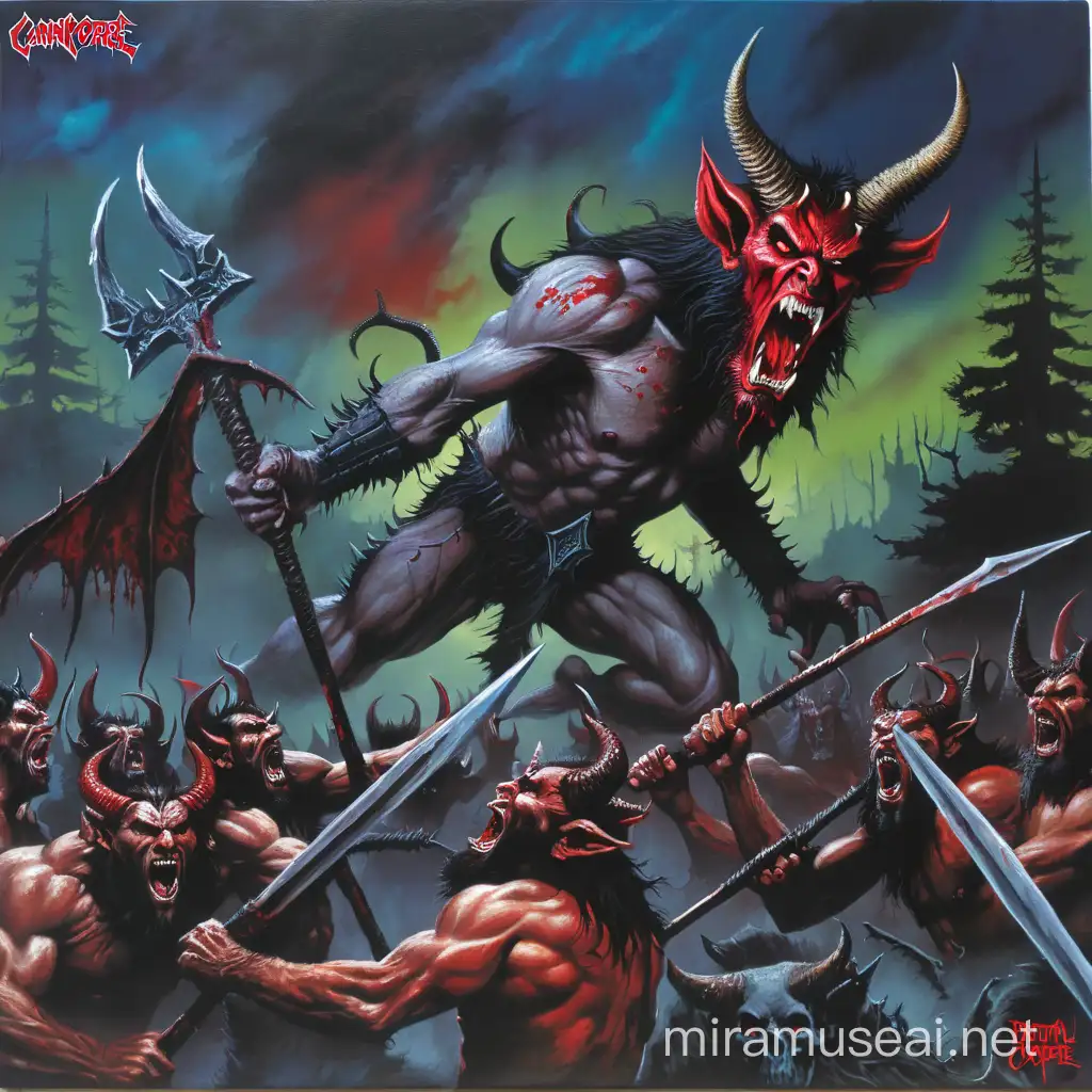 Sinister Horned Devil in Nightmarish Horror Art
