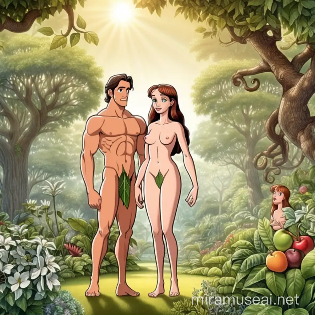 Animated Adam and eve in Garden of eden make it PG
