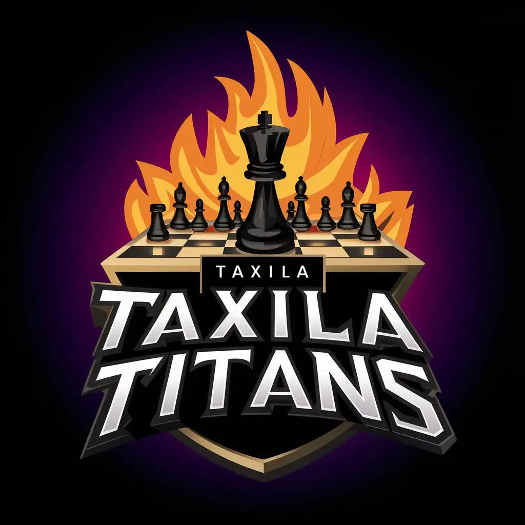 LOGO-Design-for-Taxila-Chess-Titans-Dynamic-Chess-Piece-and-Board-with-Fiery-Typography