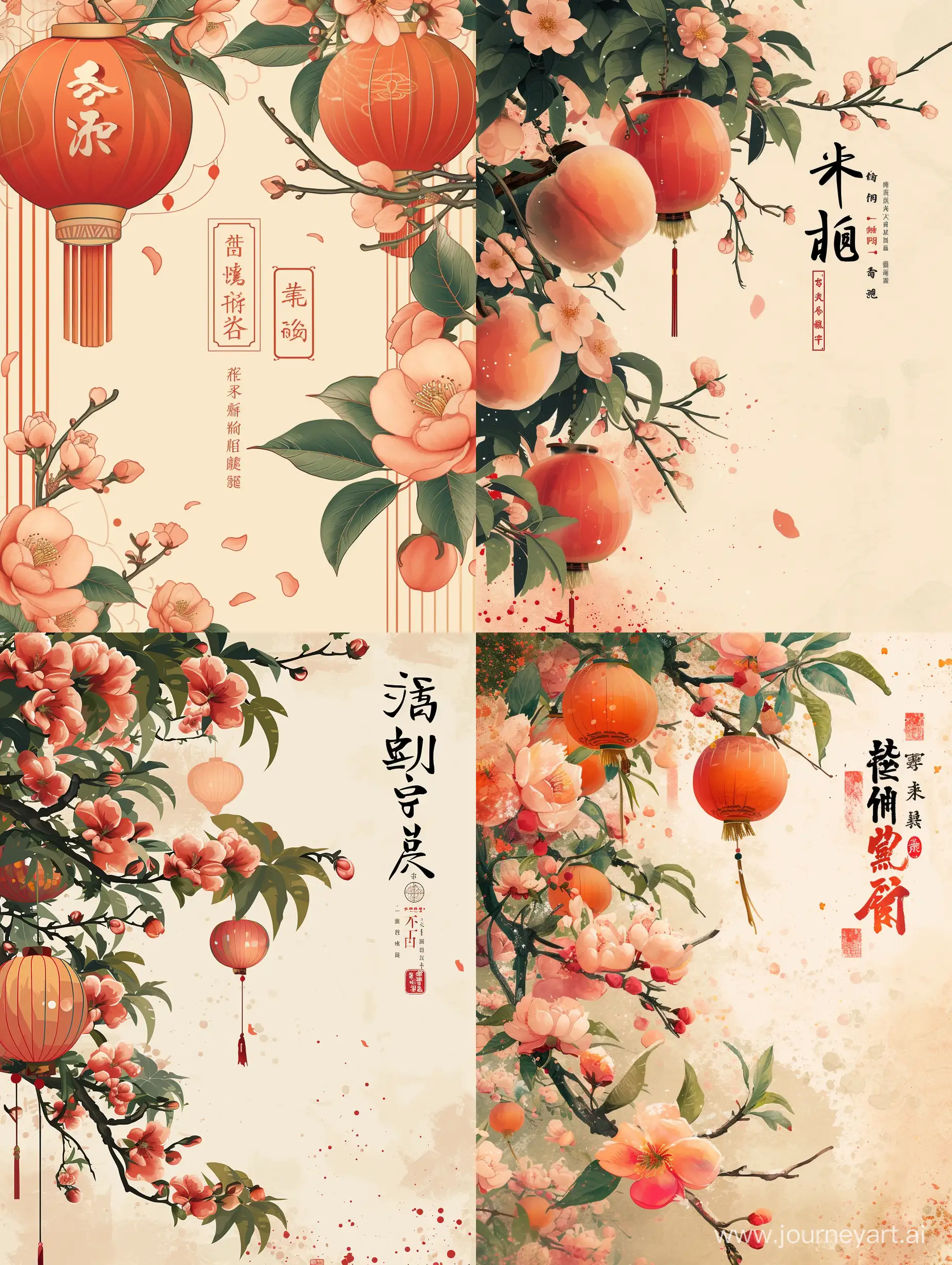 Chinese-New-Year-Celebration-Elegant-Peach-Blossoms-and-Lanterns-in-Traditional-Red