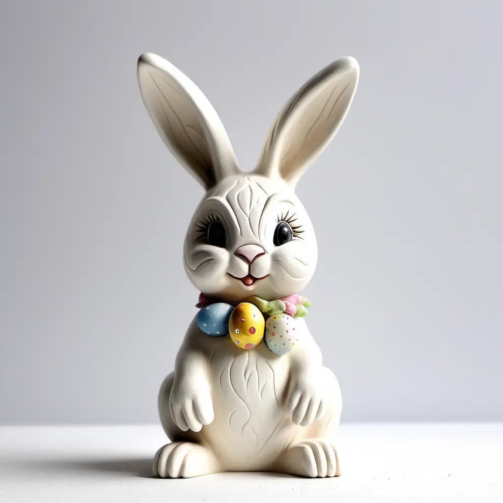 European Style Easter Bunny Sculpture on White Ceramic Background