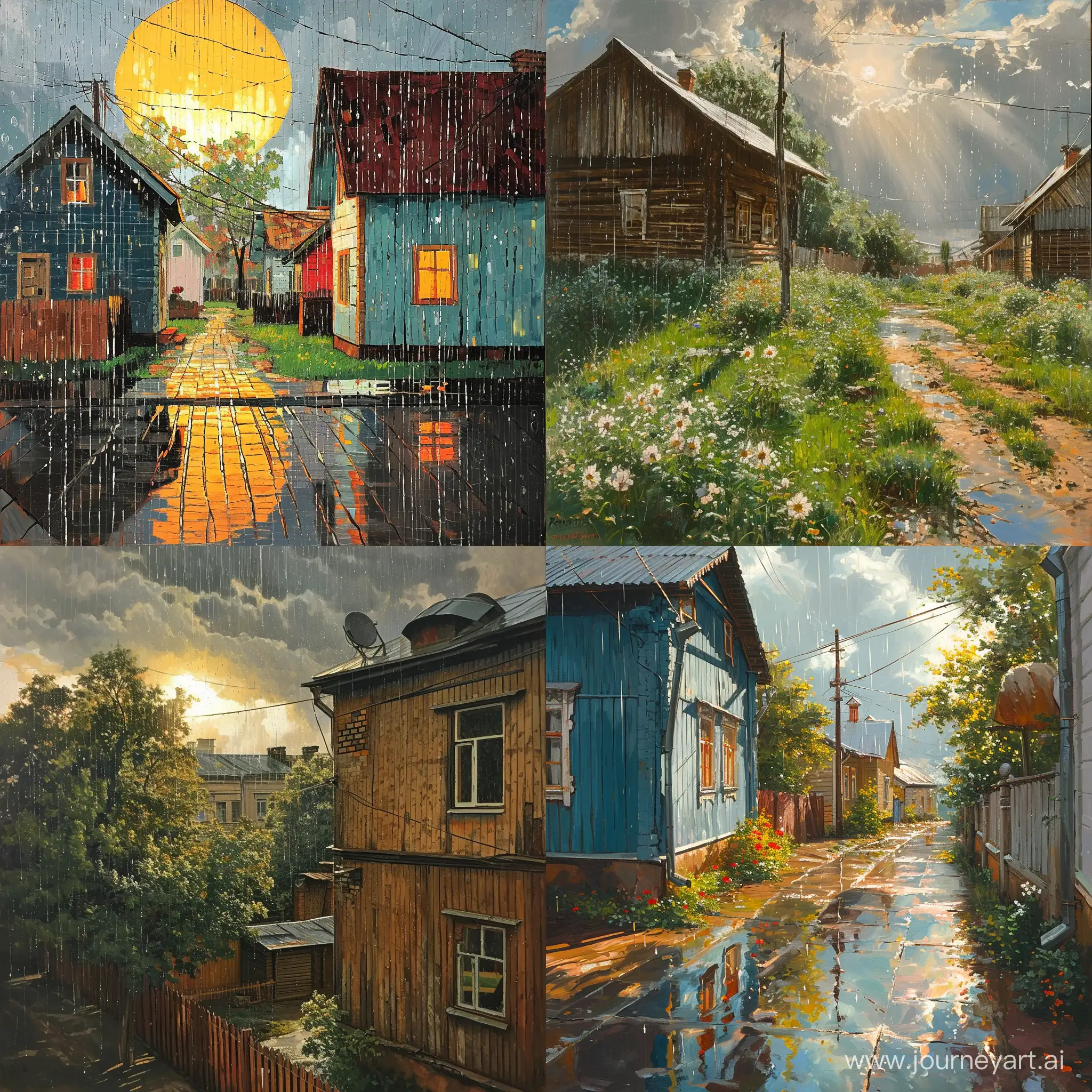Russia Panel houses, rain with the sun,realism