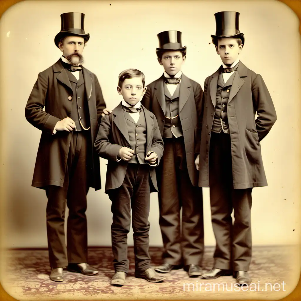 victorian age 6 man standing together to be photographed, full body