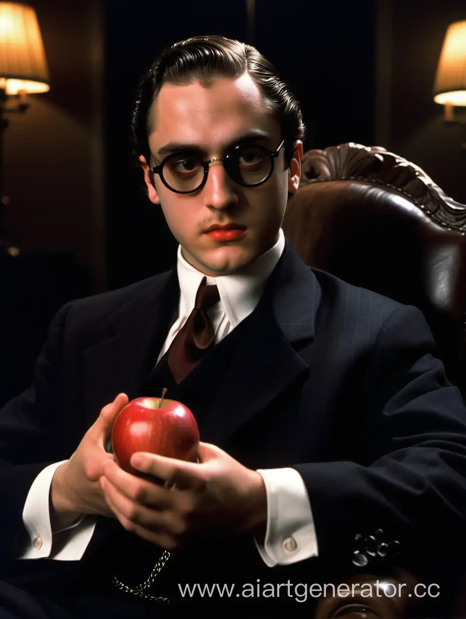 Young-Man-with-Jewish-Appearance-Holding-Red-Apple-in-Dimly-Lit-Room