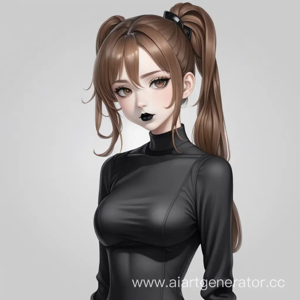 Seductive-Anime-Girl-with-Chestnut-Hair-Piercing-Eyes-and-Stylish-Black-Dress