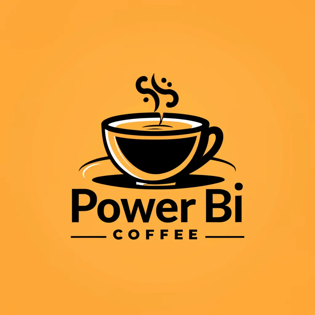 a logo design,with the text "Café PowerBI", main symbol:make mix of the "power bi" logo and a cup of coffee, with yellow color,Moderate,clear background