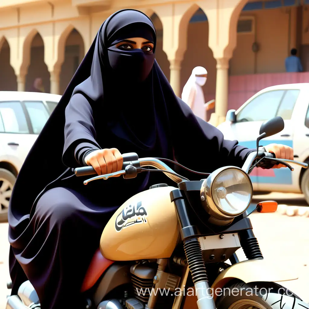 Muslim-Woman-in-Cairo-Riding-a-Motorcycle-Wearing-Niqab-and-Burqa