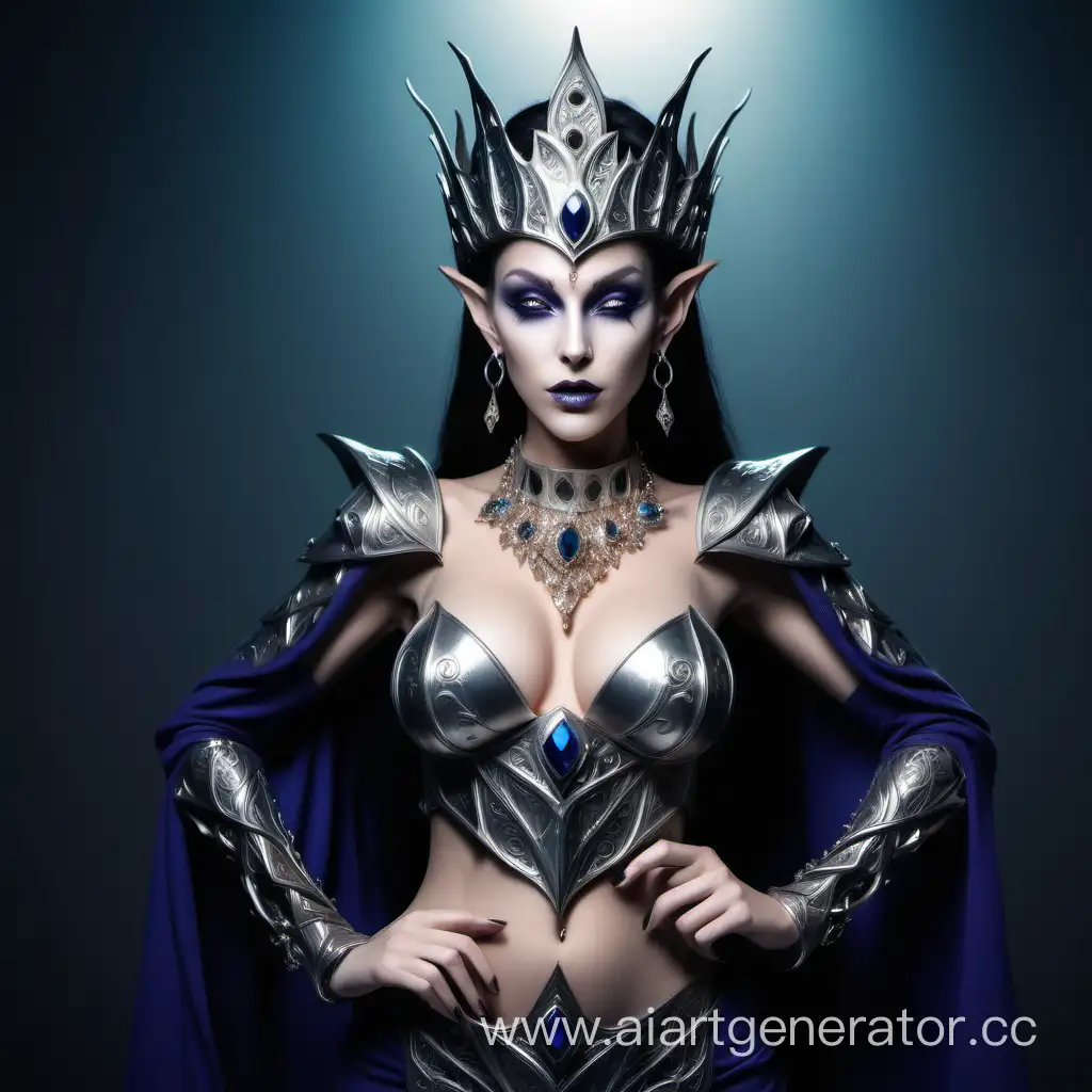 woman big chest dark elf queen beauty face jewelry in full growth