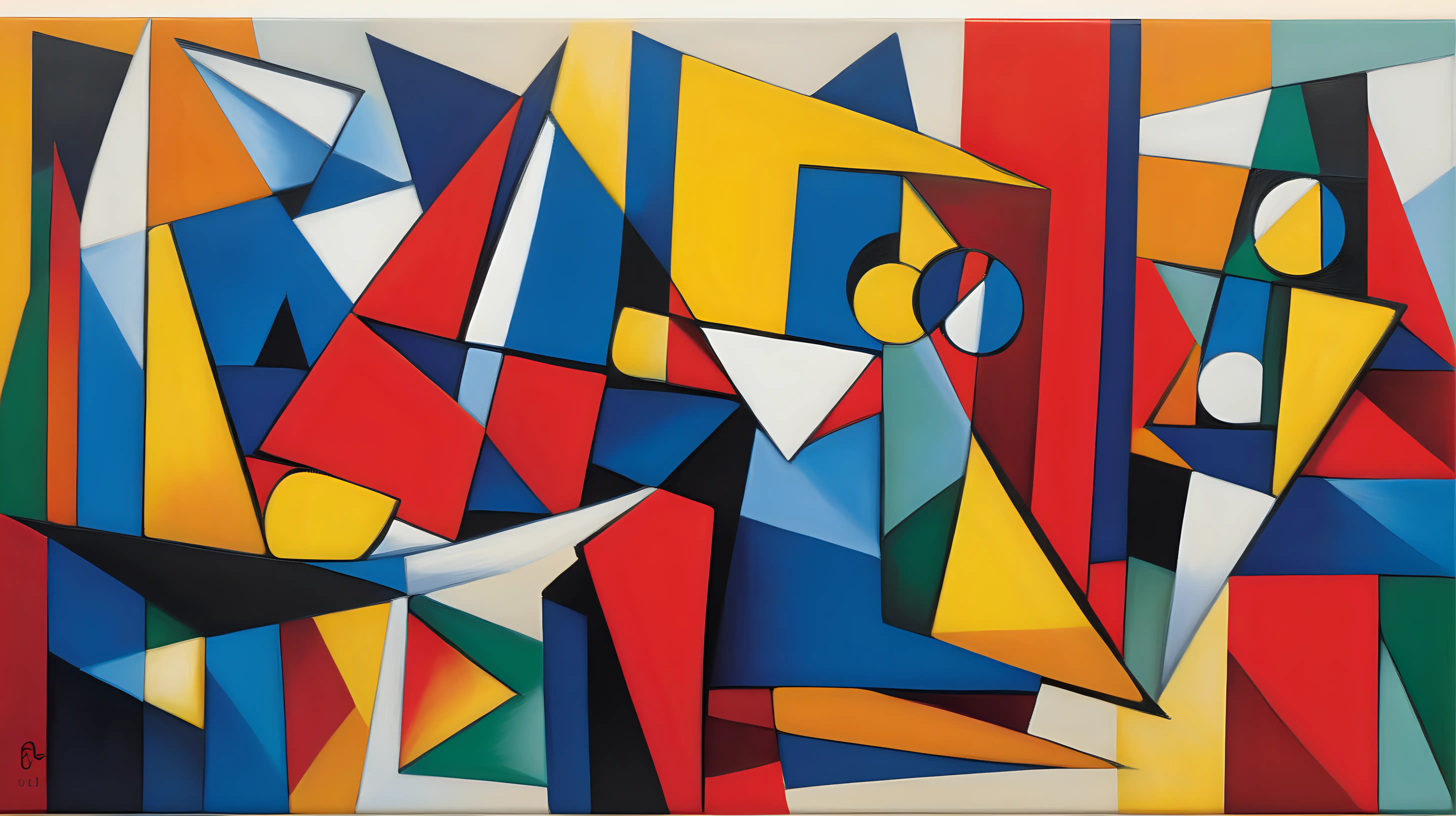 Bold Primary Color Cubist Composition Inspired by Picasso