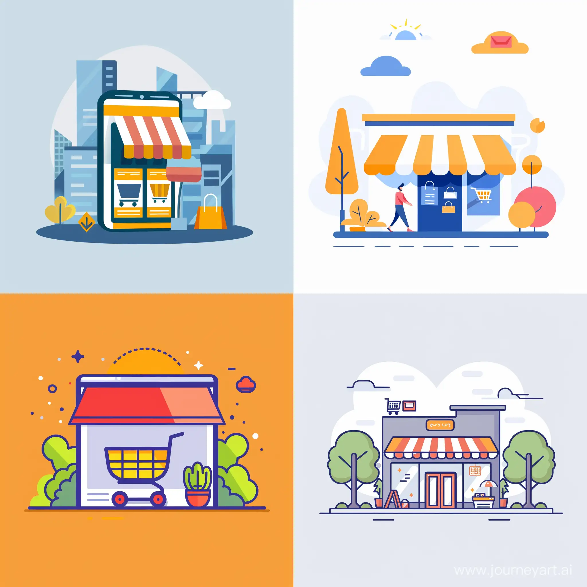illustration a minimal graphic image about "How to build ecommerce website in Qazvin city in Iran" with a plain color background

