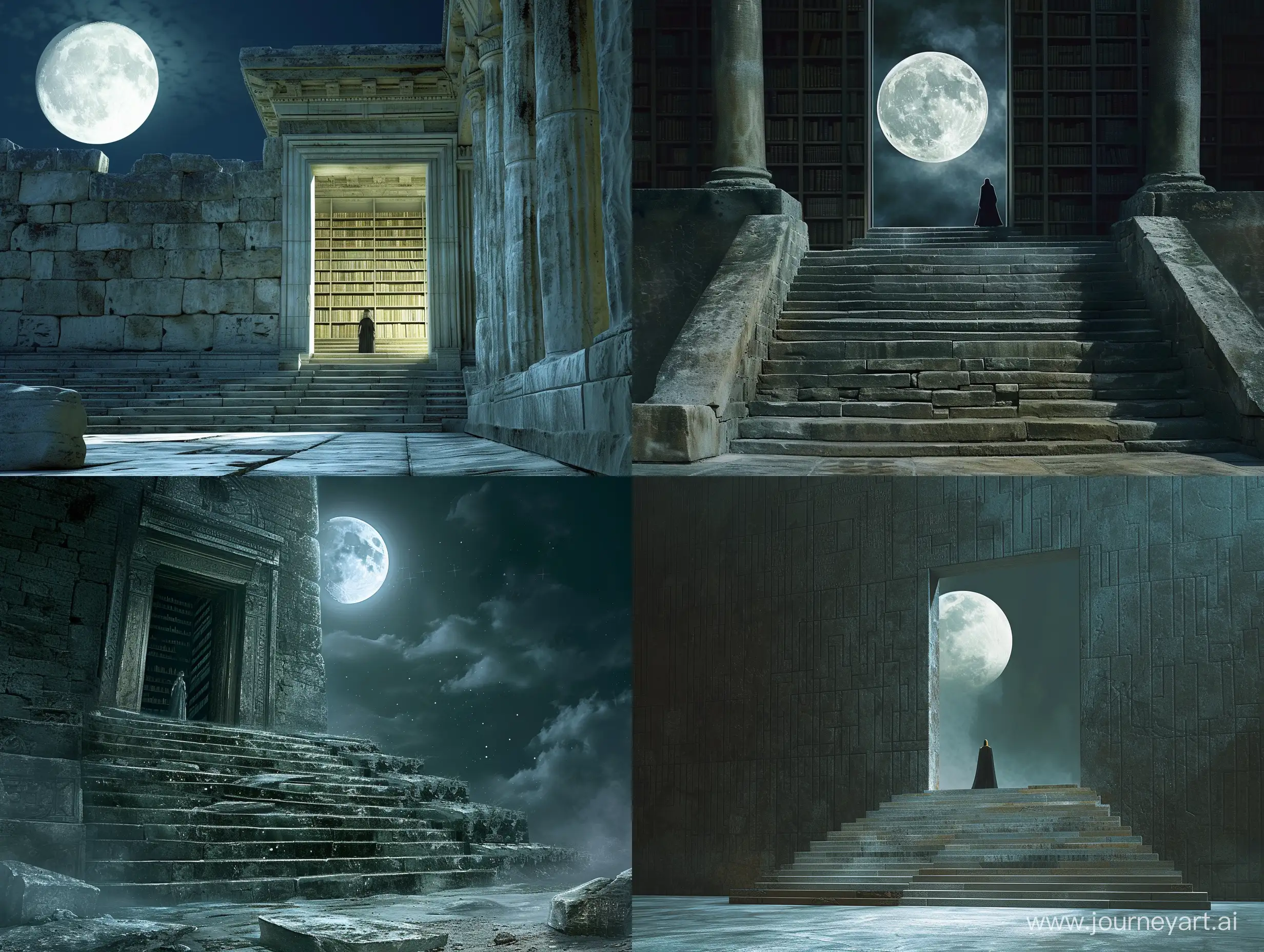 Enigmatic-Night-Quest-at-Legendary-Library-Moonlit-Exploration-of-Ancient-Secrets