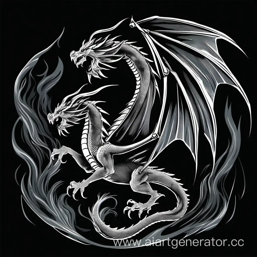 Летящий дракон на черном фоне