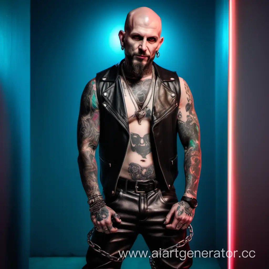 Mysterious-Devil-Portrait-European-Man-with-Tattoos-in-Neon-Light