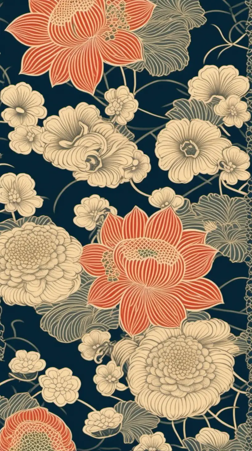 Exquisite Vintage Japanese Floral Kimono Pattern