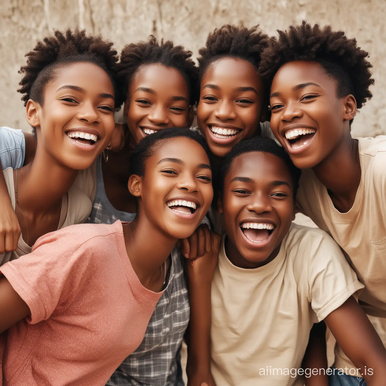 create a group of African teenagers happy and laughing together