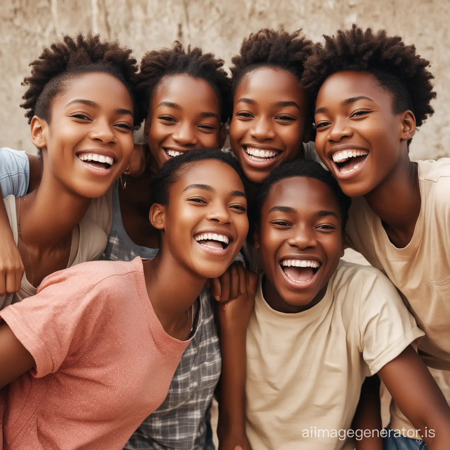 create a group of african teenagers happy and laughing together