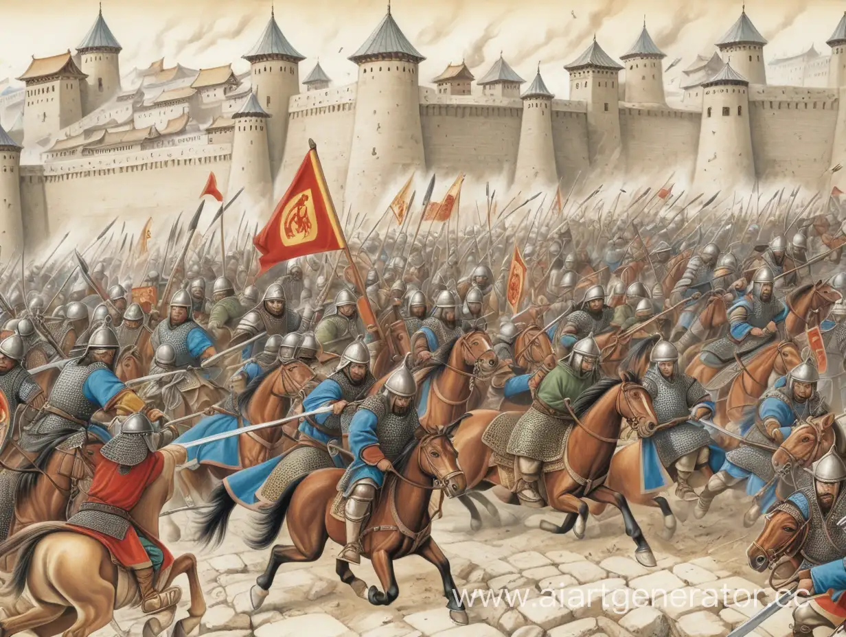Нарисуй картину: Средневековая монгольская армия штурмует осаждённый город