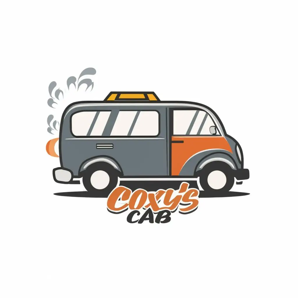 LOGO-Design-For-Coxys-Cab-Stylish-Grey-Minibus-with-Vibrant-Typography-for-Travel-Industry