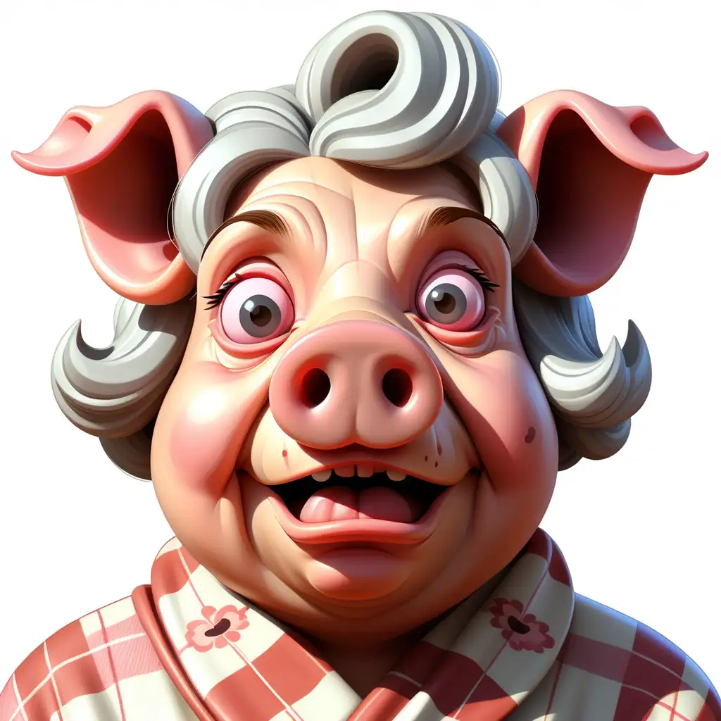 Cheerful Grandma Pig Icon in Cartoon Style