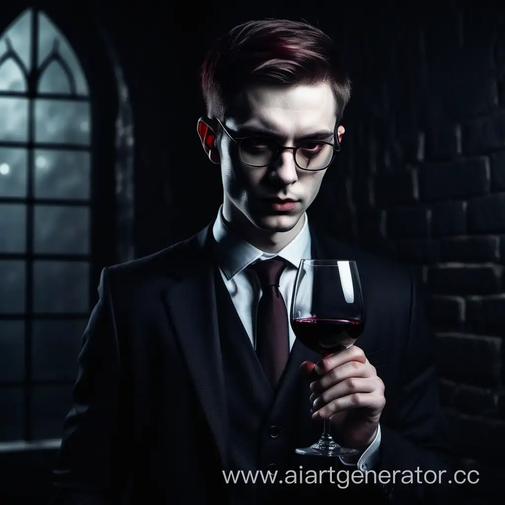 Solemn-Gothic-Portrait-Pale-Man-in-Business-Suit-with-Wine