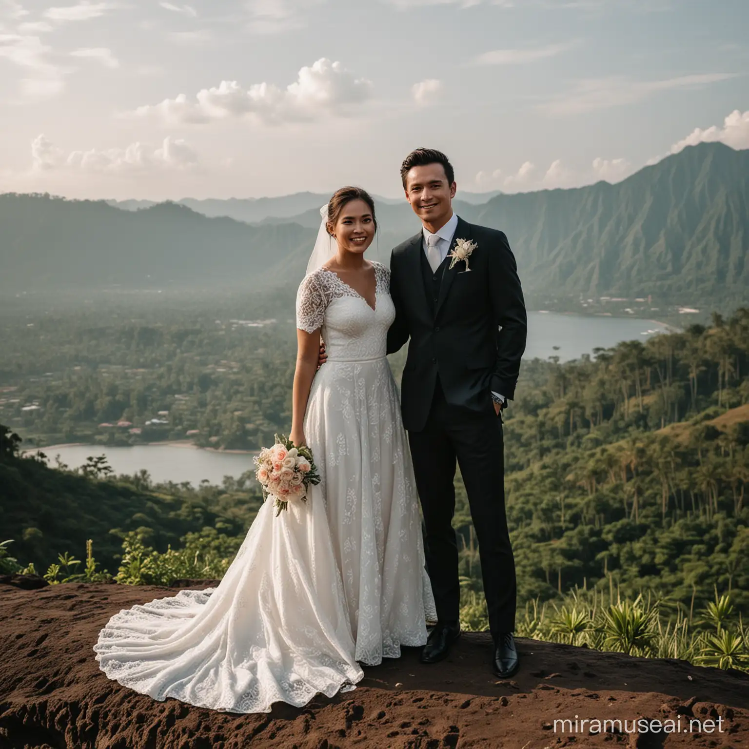 Newlywed Couple Embracing on a Tropical Beach in Indonesia