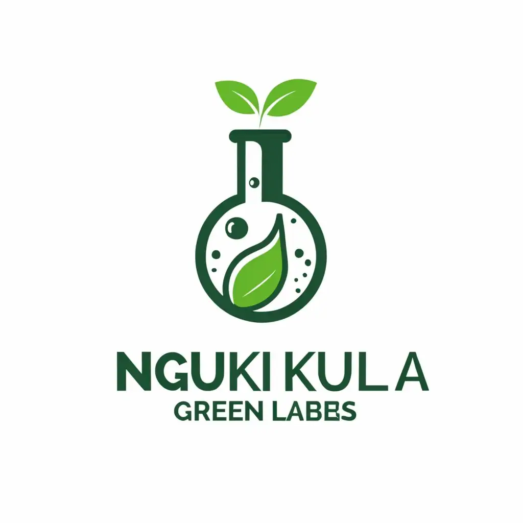 a logo design,with the text "Nguki Kula Green Labs", main symbol:large transparent test tube with eucaluptus leaf inside,Moderate,be used in Home Family industry,clear background