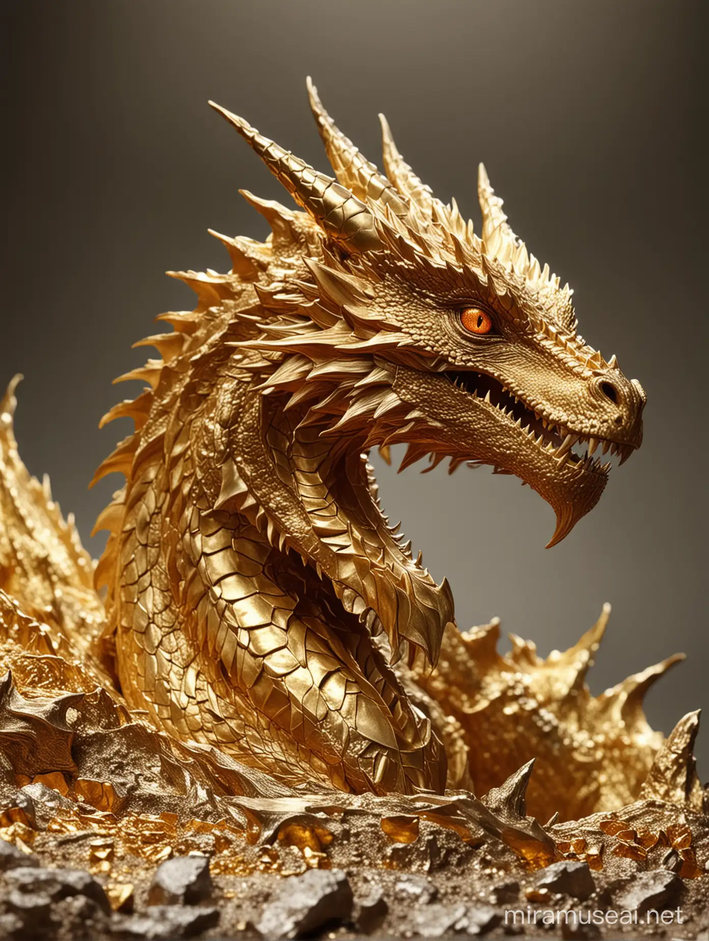 Golden Dragon Sculpture resembling Smaug
