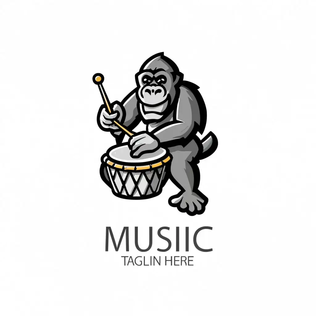 a logo design,with the text "Music", main symbol:gorilla playing snare drum,Moderate,be used in Events industry,clear background