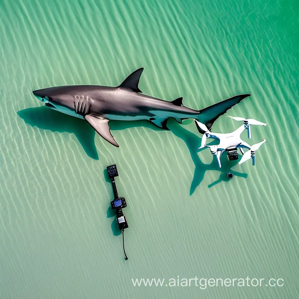 новорожденная акула спит на дроне-беспилотнике