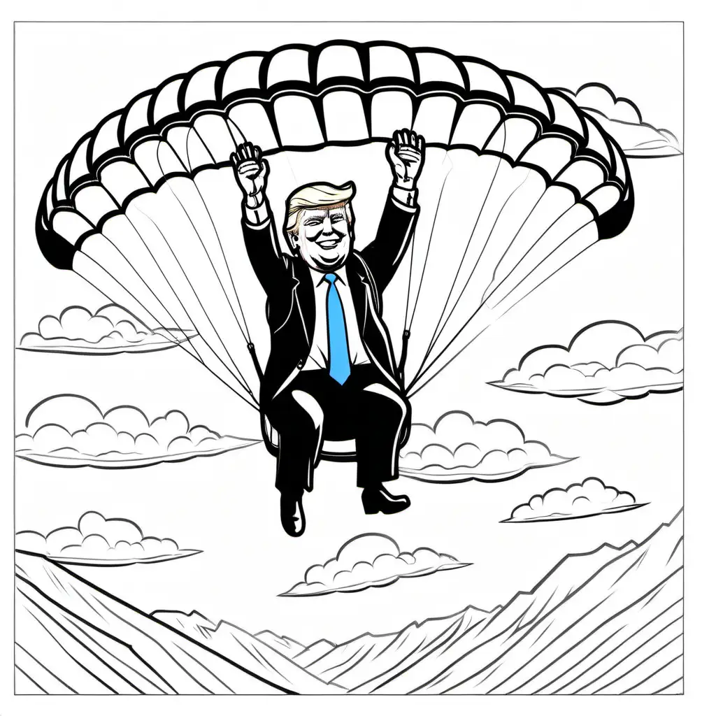 Donald Trump Paragliding Coloring Book Illustration