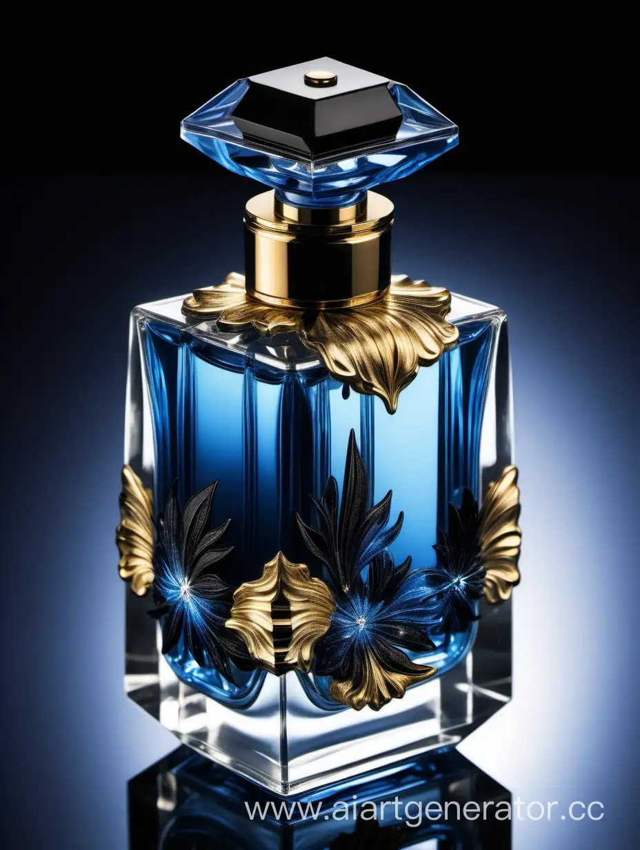 Elegant-Blue-Black-and-Gold-Crystal-Clear-Perfume-Bottle