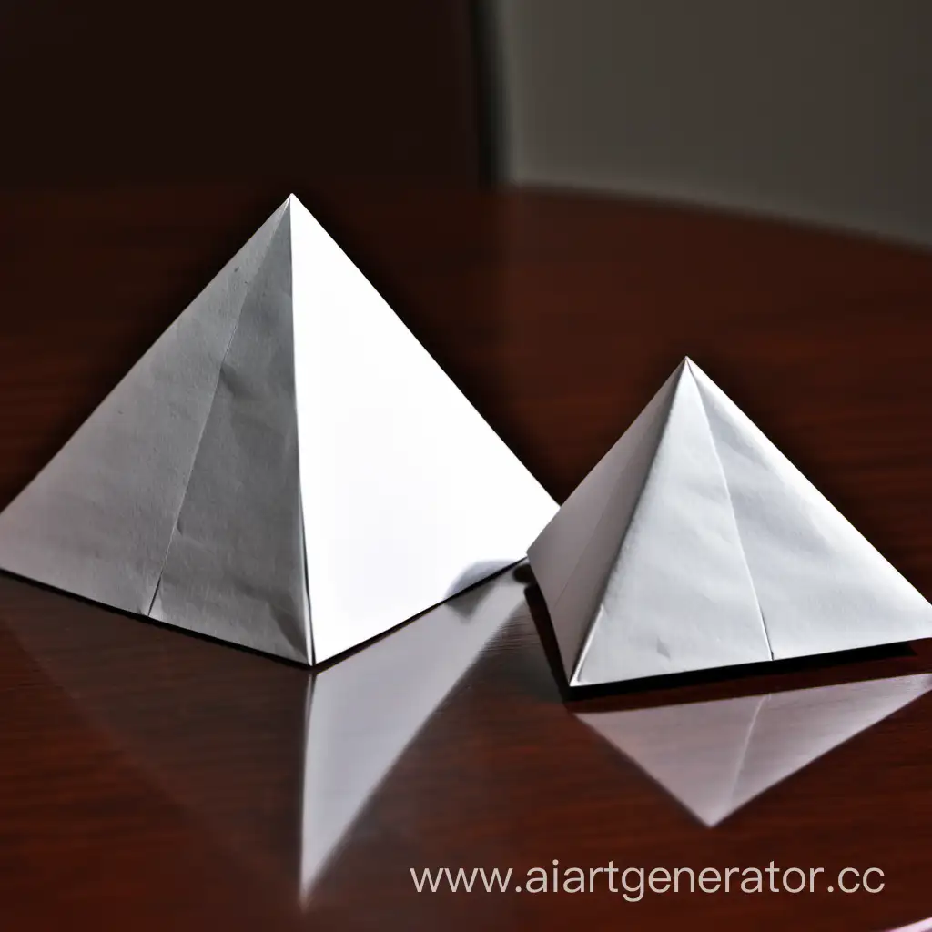 Модель треугольной пирамиды и четырёхугольной пирамиды из бумаги на столе
