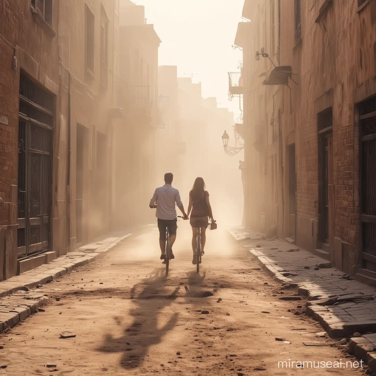 Friends Playing in Dusty Old Street