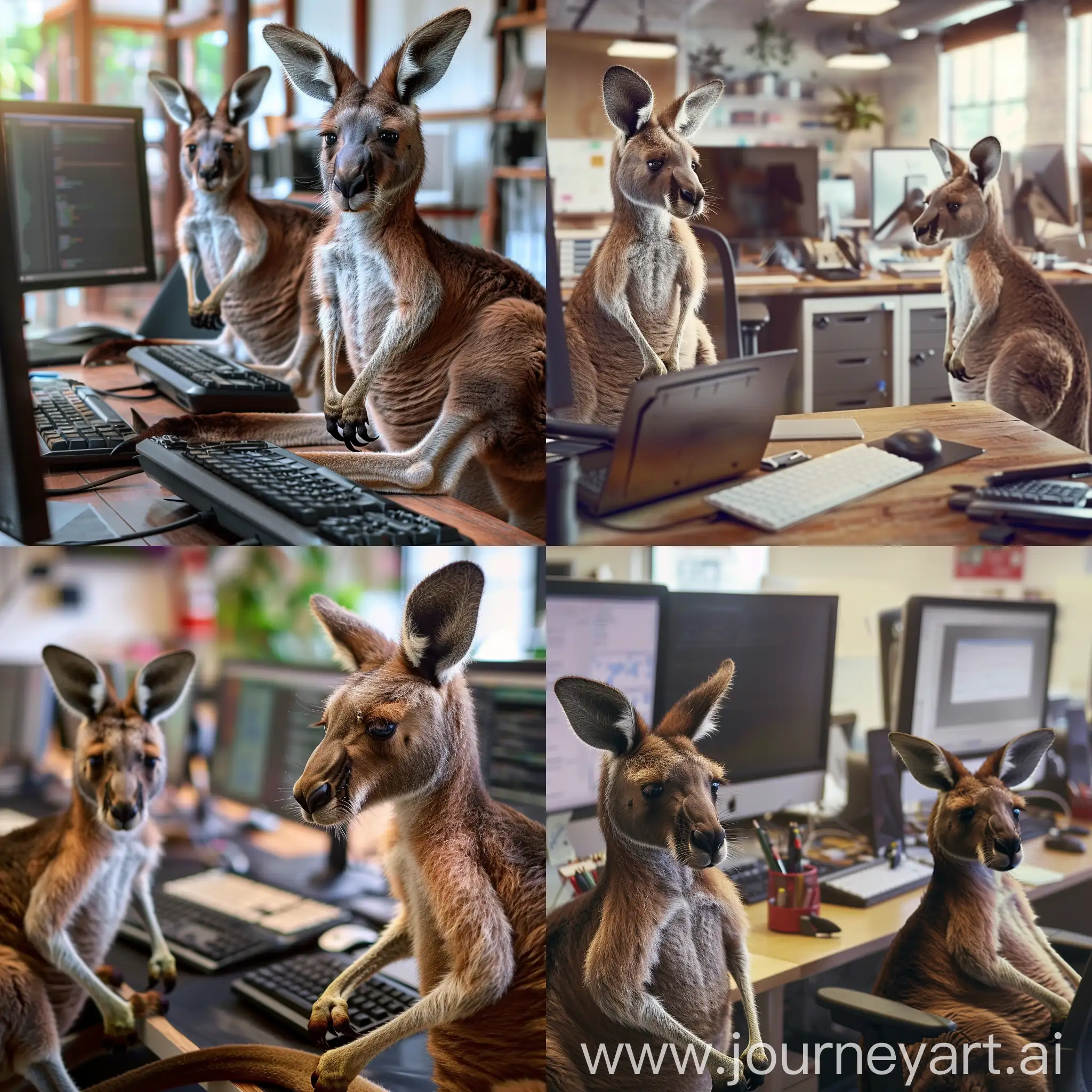 kangaroos hard working programming in the office open space realistic