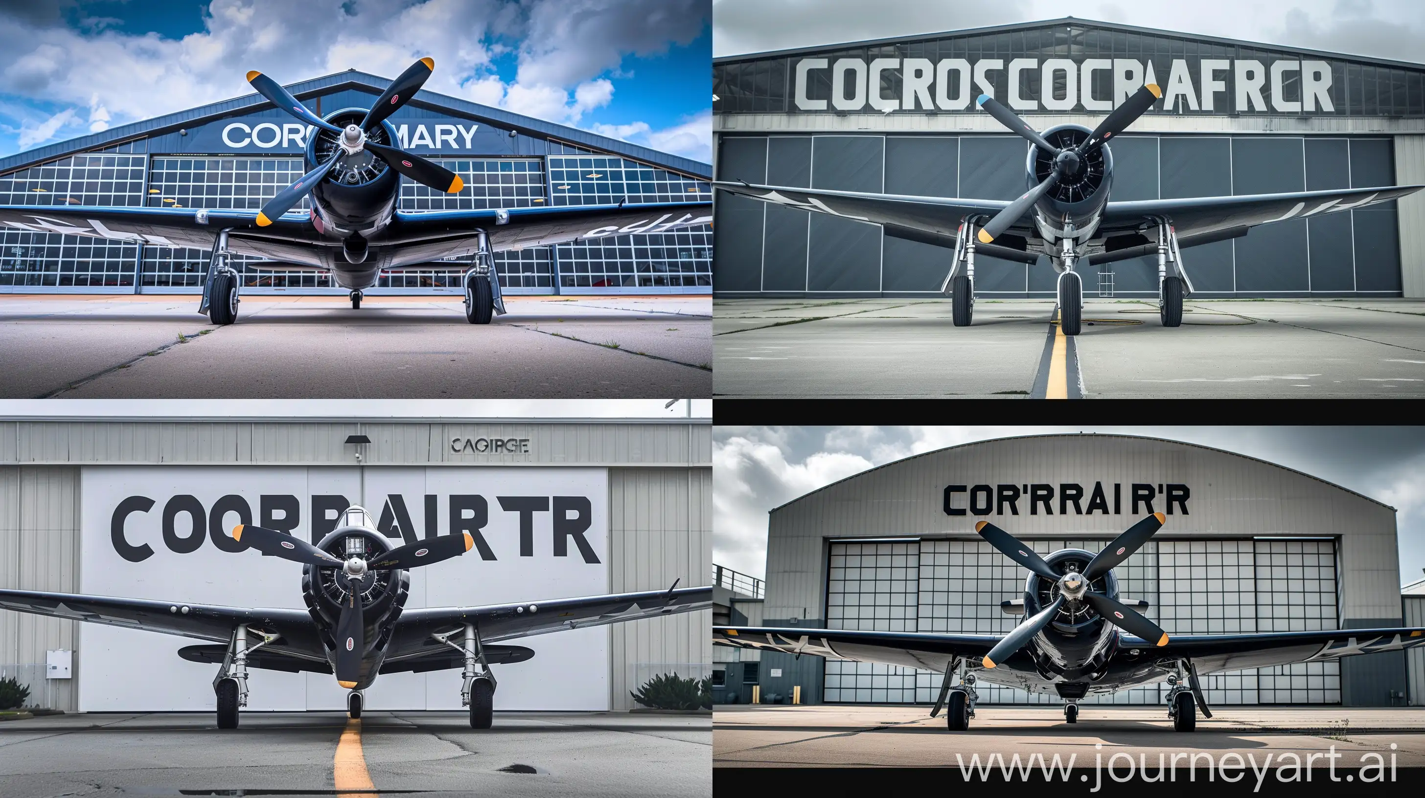 Vintage-Corsair-Airplane-Parked-Outside-Hangar