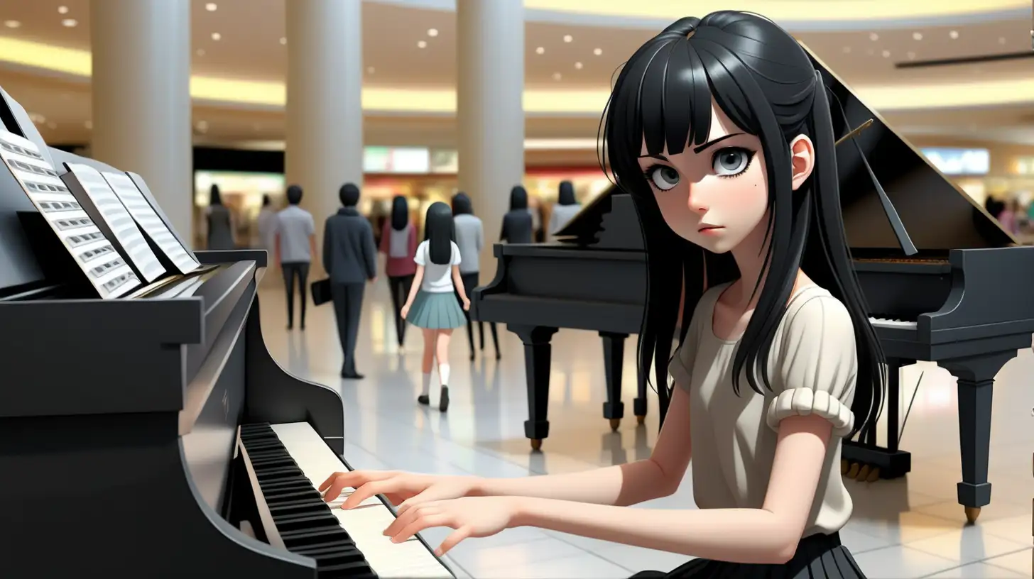 Serene Anime Pianist Captivates Mall Audience with Modern Elegance