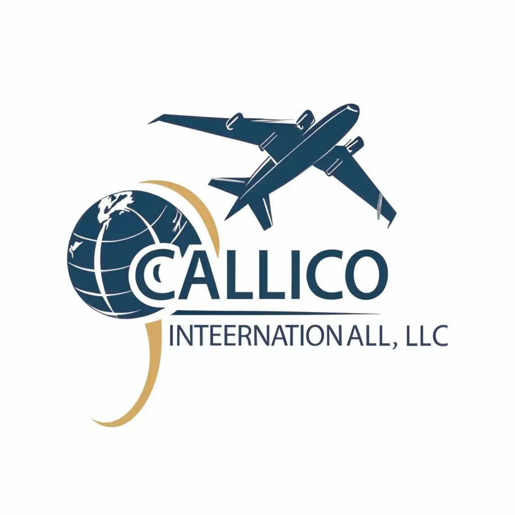 logo, Plane, globe, with the text "Calico International LLC", typography, be used in Travel industry