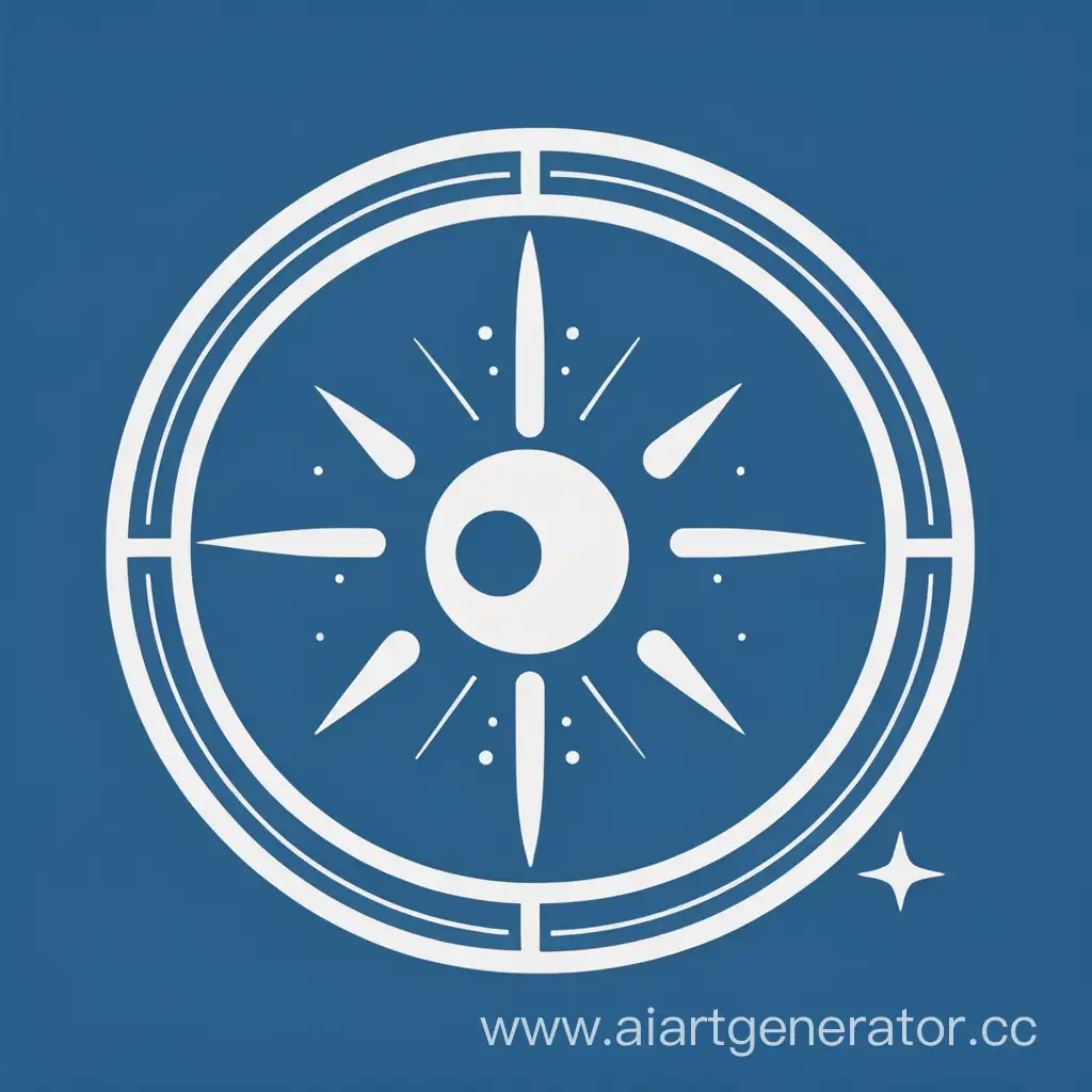 Create a minimalist logo with the astrological symbol of Mars, set against a blue background with a white colored icon