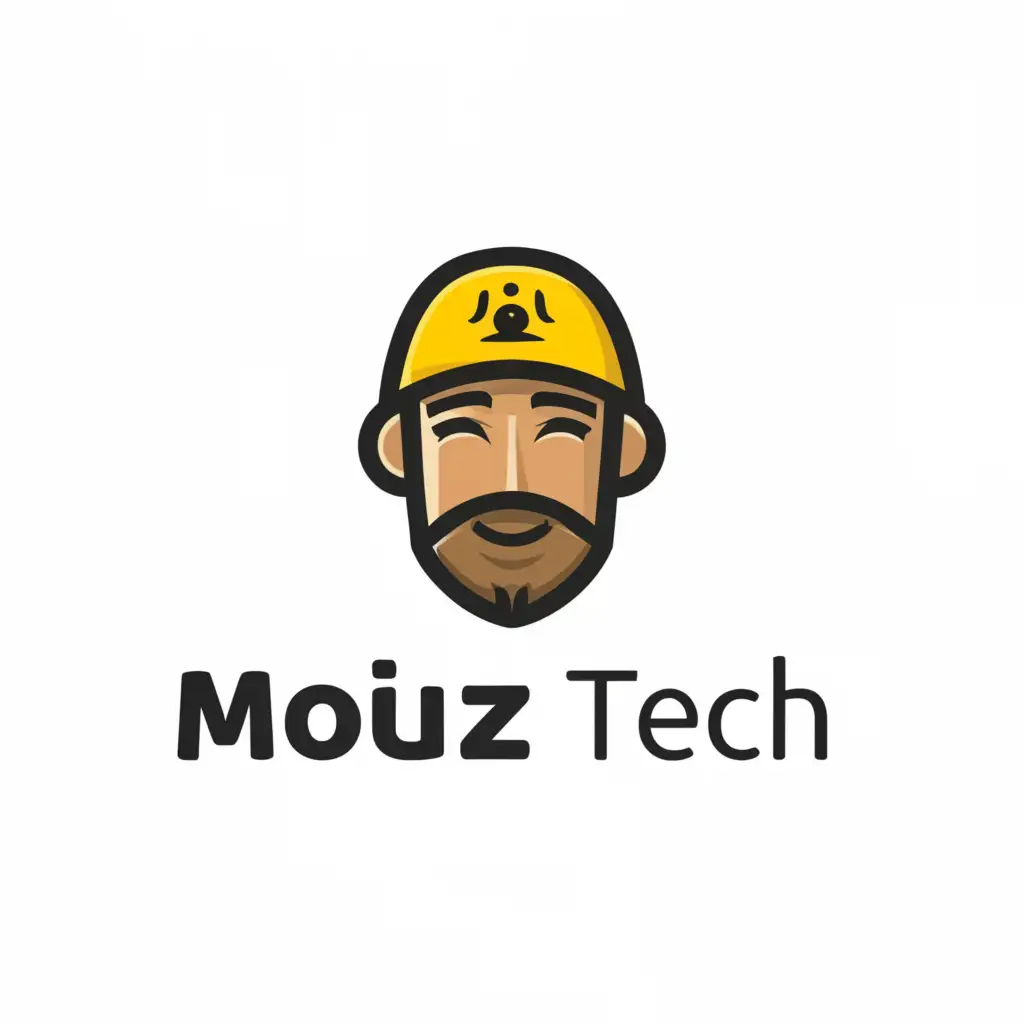 a logo design,with the text "Moiz Tech ", main symbol:front face with yellow cap,Moderate,be used in Technology industry,clear background