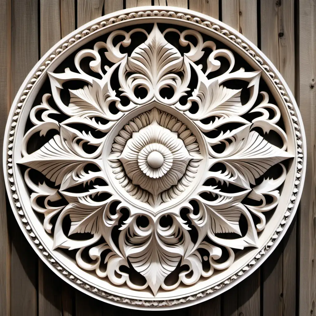 CARVED WALL MEDALLIONS,  WOODEN, WHITE WASH