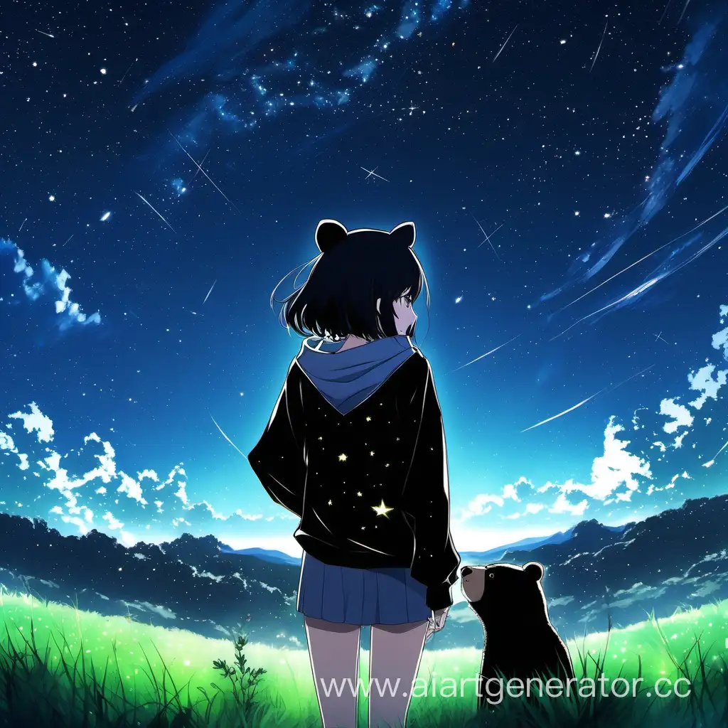 Lonely-Anime-Girl-Smoking-under-Starry-Sky-in-Black-Sweatshirt