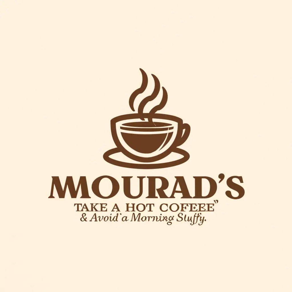 a logo design,with the text "Take a Hot Coffee 
& Avoid a Morning Stuffy", main symbol:Mourad's Coffee Shop,complex,be used in Restaurant industry,clear background